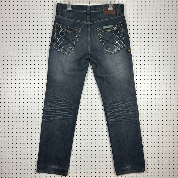 Phat Farm Y2K Gothic Jean 34x34 Straight Fit Honeycomb 90s Hip Hop Stitched Blue - Picture 1 of 8